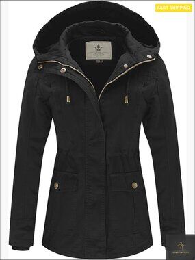 Military Anorak Jacket Lightweight Cotton Slim Fit Utility Hood Casual Chic